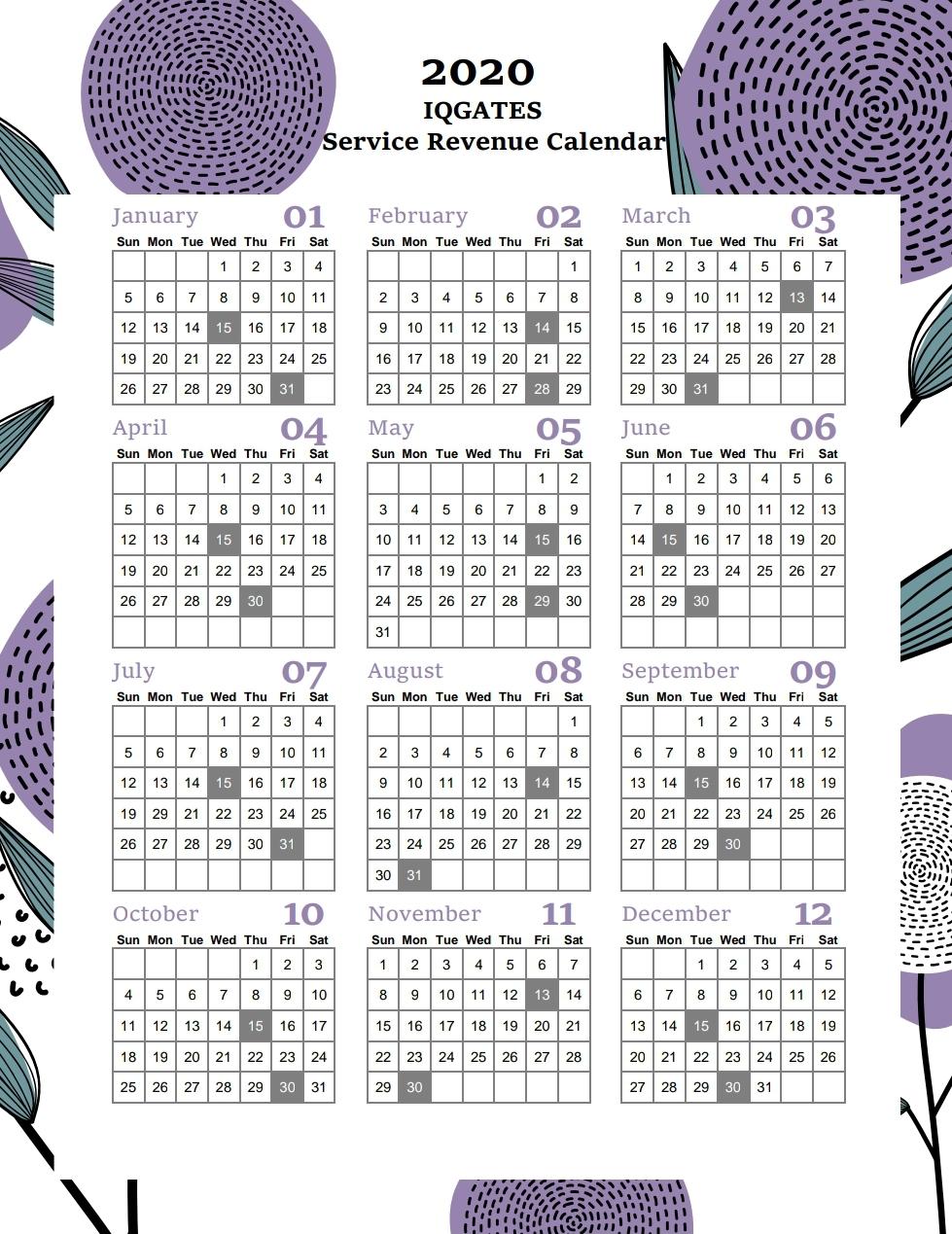 IQGATES Service Revenue Calendar IQGATES, LLC